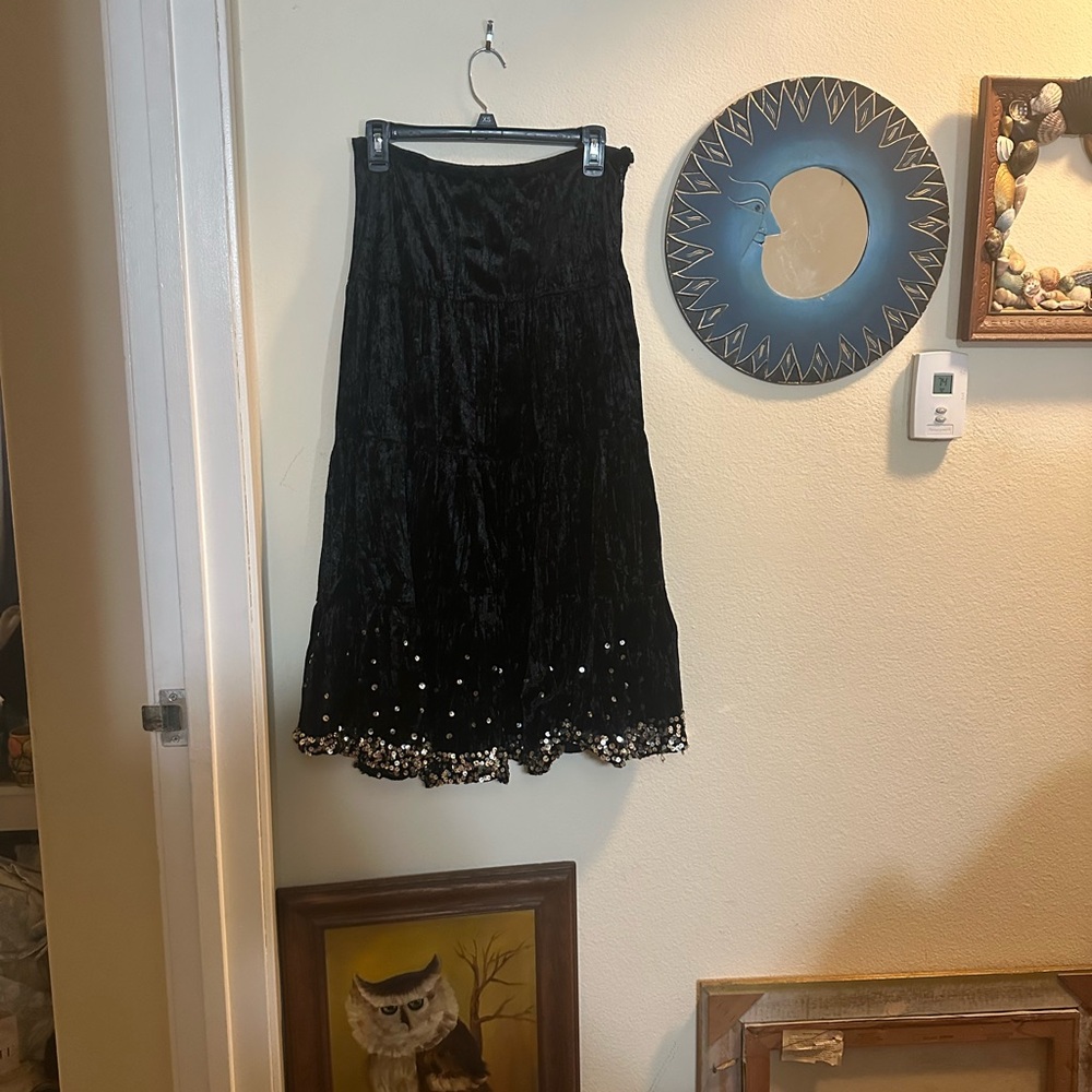 Miss Me Black Vintage Velvet Midi Skirt Small